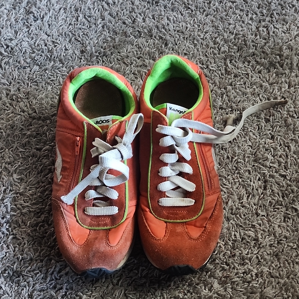 kangaROOS Kids Orange Sneakers with White Laces and Green Lining